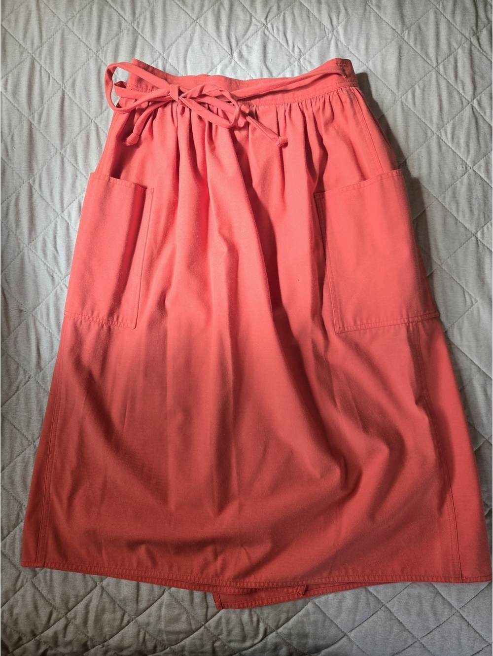 Coral Tie-Waist Wrap Midi Skirt with Front Pockets